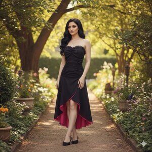 Niki by Niki Livas Vtg Black Pink Strapless Dress Sz 6 Whimsigoth Dark Fairy